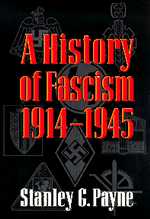 the cover of Payne's book is black with red letters and ghostly fascist symbols covering the background.