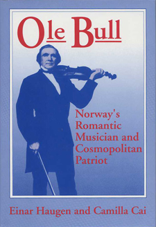 Haugen and Cai's book is blue and red, with an image of a man holding a violin