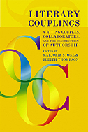 the cover of Literary Couplings is yellow, with title in blue, and a graphic of interlocking Cs and Os.