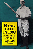 The cover of Baseball in 1889 shows an old photo of a baseball player, background tinted blue-green, with the title in a yellow box.