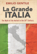 Cover of book is tan with an image of the Italian flag and a shadow of Italy on the flag.