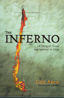 the cover of The Inferno is blue green, with a map of Chile as if on fire.
