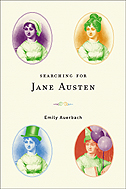 cover of Auerbach's book is beige, with four colorized portraits of Jane Austen some with whimsical  additions, like a top hat and ballons