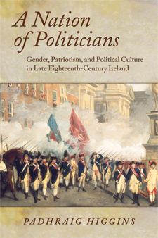 The cover of Higgins's book is book, with an illustration of troups firing a salute in a town square.