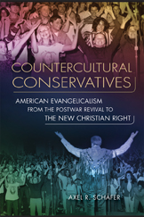 The cover of Countercultural Conservative is a collage of two images of Christian evangelicals.