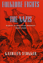 cover of Stokker's book is a black political cartoon drawing, set against a red background.