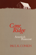 the cover of the Cane Ridge book is light brown, with an illustration of the Cane Ridge meeting hall.