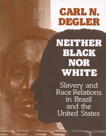 Degler's book is brown and white with a drawn brown face and a dark brown silouette.