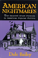 Book cover is purple, black, and orange, with an illustration of a haunted house with a ghost by the door.