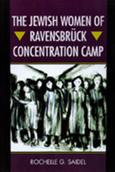 The Jewish Women of Ravesbruck Concentration Camp: a purple and black cover, with an expressive drawing of a group of women in a concentration camp.
