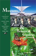the cover for Rajer's book is a colorful collage of the Milwaukee museum, zoo animals and butterflies.