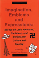 Cover of book is red with an image of a mask and a hat.