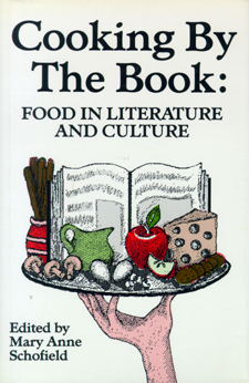 Cover of book has a light green background.  There is a picture of a hand holding up a plate.  On the plate is food and a book.