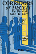 Cover of book is blue and has dark blue shadows of individuals talking and an open door with yellow light inside.