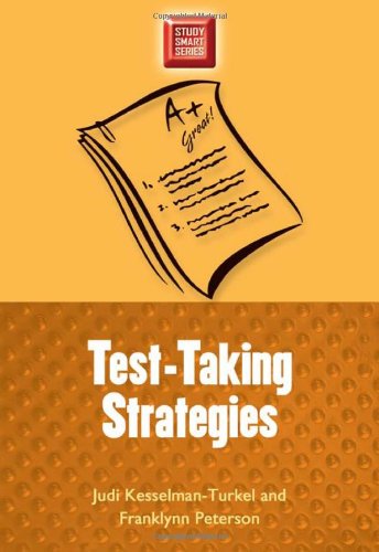 The cover of Test-Taking Strategies is yellow and orange, with an illustraion of an A+ test paper.