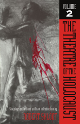 The cover of this book is in tones of black and red. An illustration of a person running. This person seems to have just been shot in the back, red blood flows. The person is wearing striped concentration camp uniform, and there is a wall in the distance.