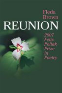 the cover of Reunion is green, with a small, white petaled flower.