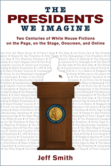 the cover of Smith's book is white, with a background of the titles of movies and books. In front, a silhouette of a President behind a podium.