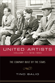 The cover of Balio's first volume is illustrated with a photo of the original founders of United Artists: Charlie Chaplin, Mary Pickford, Douglas Fairbanks, and director D.W. Griffith.