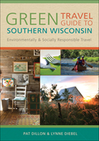 The cover of the Green Travel Guide is green and light brown, with a collage of photos about travel in Southern Wisconsin.