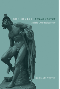 the cover of Austin's book is blue-green, with a Greek statue of a helmeted man putting on his sandels.