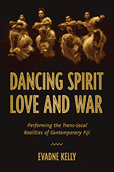 Dancing Spirit, Love, and War: cover with a dark background showing four golden people dancing with confident stances.
