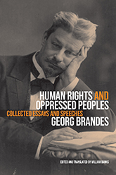 Human Rights and Oppressed Peoples: Cover showing a man looking directly at the viewer, with one hand propping up his head, wearing a tuxedo, all in black and white. He is sitting at a desk with a book open before him.