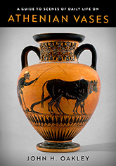 A Guide to Scenes of Daily Life on Athenian Vases: Cover art of an ancient Athenian vase, depicting a man and a cow in striking orange and black pigments, atop a gray background.