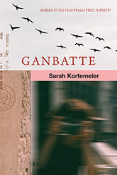 Ganbatte: Cover showing an out of focus person holding a camera. Above this photograph is another photo of a flock of black birds flying over a white sky.