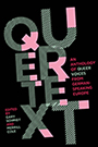 Quertext: A black cover with the title text proclaimed in bold pink and black and white stripes. Design by Jeremy John Parker.