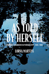 As Told by Herself: cover depicting a reflection of a shadowed figure over leaf-strewn water. The title text is written in white font, almost joining the sheen of light in the relfection.