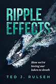 Ripple Effects: cover showing an arial photo of a speed boat creating a wake in a body of water. The title text hovers above the boat in striking teal font.