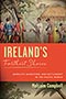 Ireland's Farthest Shores: Cover depicting a painting of a group of white settlers meeting with an indigenous group in a tropical setting. A red band with the title text written on it cuts horizontally through the image.