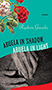 Abuela in Shadow, Abuela in Light: cover depicting red and pink geraniums in the upper left corner, atop a seafoam green background. The title text is written in black and white at the bottom of the sea foam green section, below it a grayscale photoraph of two elderly hands.