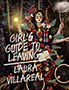 Girl's Guide to Leaving: cover depicting a painting of a woman with five fully black eyes and four arms, holding the the sun in one hand, a spoon in another, and a paintbrush in another. She stands before some trees in a dark forest. Many other detils give this piece an eclectic and haunted feeling.