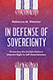 In Defense of Sovereignty: a red and purple cover with white and purple corn-like tassles emerging from the top and bottom of the page. The title text is written in all capps in the center of the page, between the two corn-tassles.