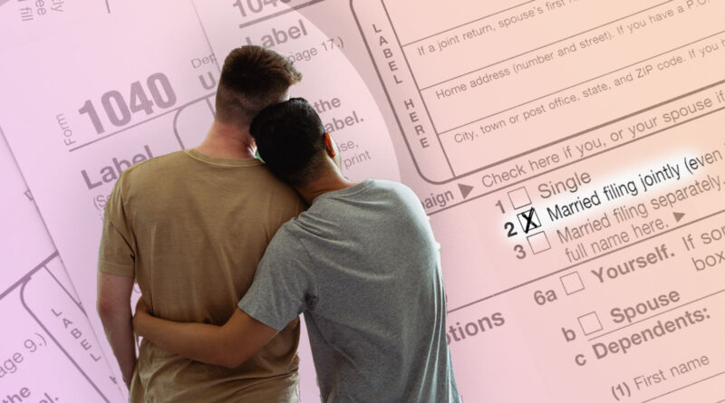 same sex couple with tax form