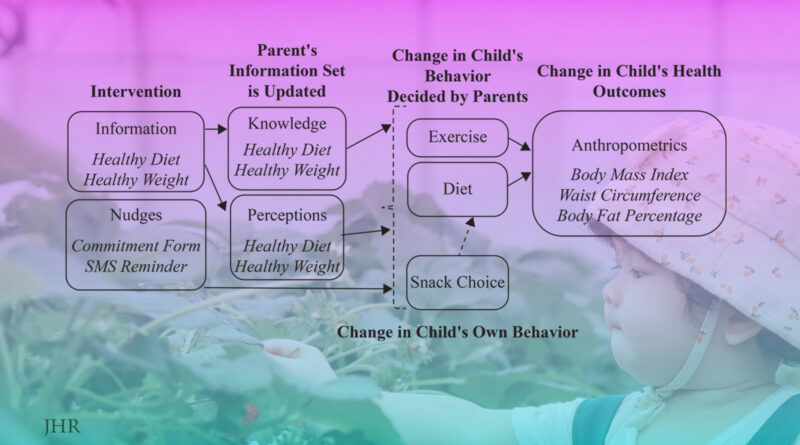 Diagram of intervention, info and nudges, aimed at parents to reduce childhood obesity