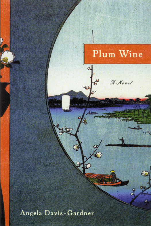 this large image of the Plum Wine cover shows the oriental motif illustration, with boats, flower petals and a semicircular frame. It is 300 dpi and can be used in print publicity and reviews.