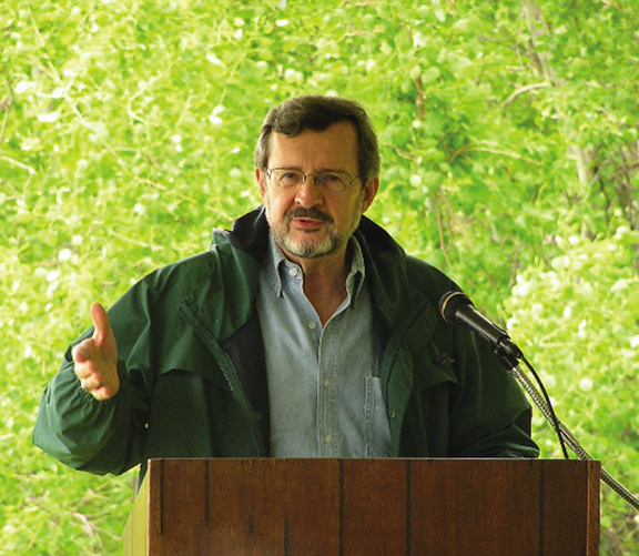 This 300 dpi image of Obey speaking at an outdoor podium is for publicity of his book.