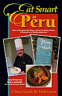 cover of Eat Smart in Peru is colorful collage of chef and food. This image is for use in web-based publicity for this book only.